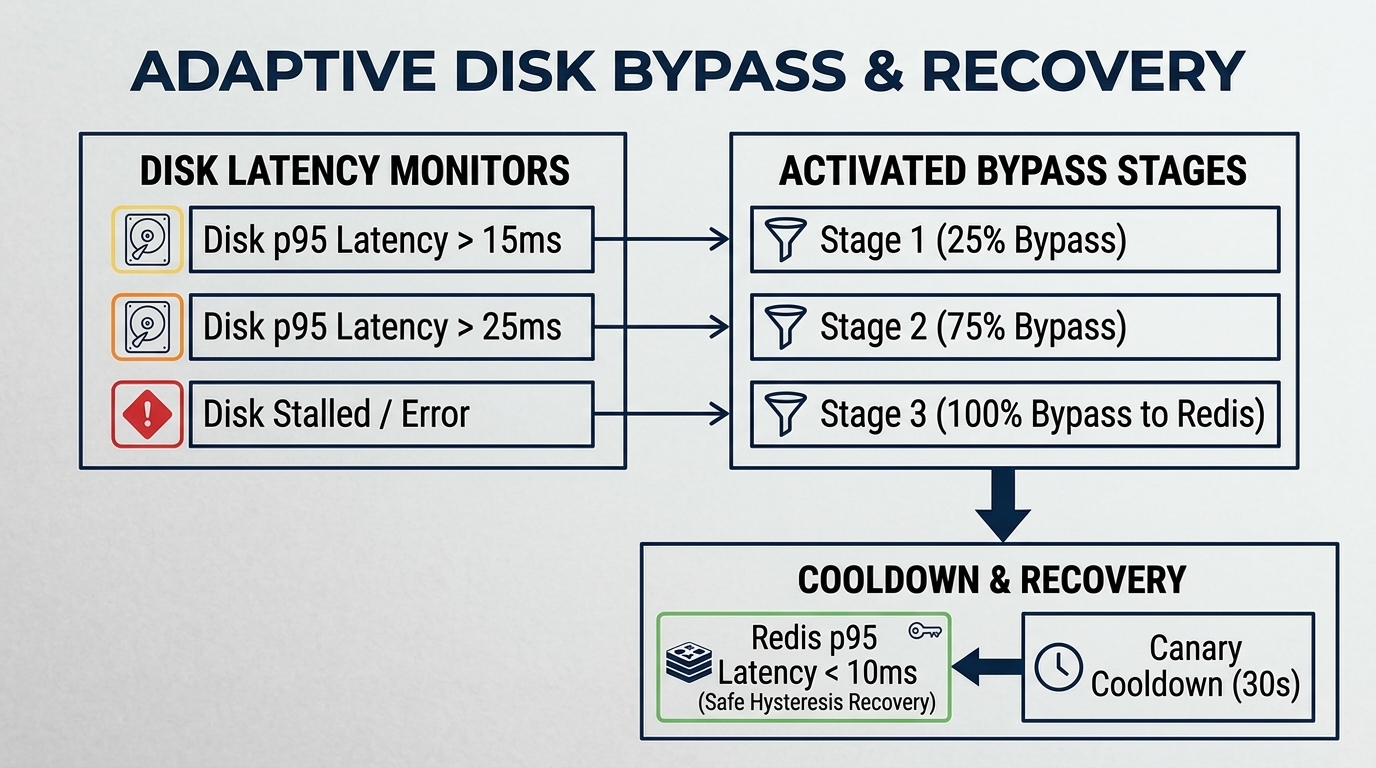 Disk Latency Staging & Asymmetric Redis Hysteresis Flowchart